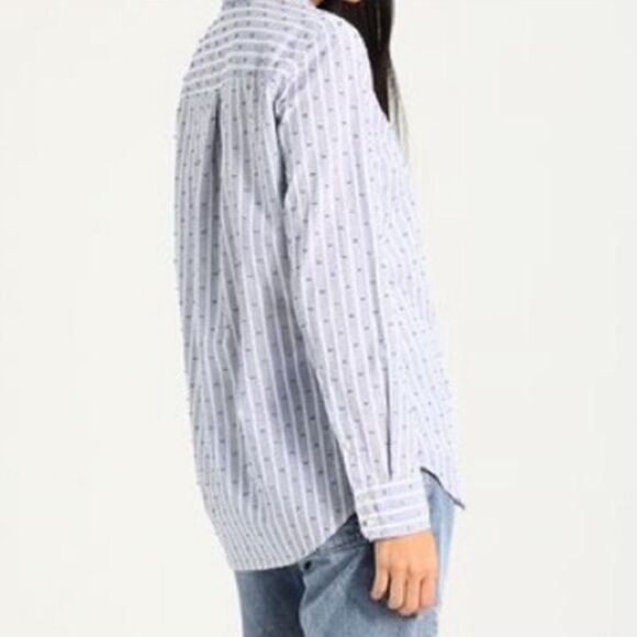 GAP M White Red Vertical Stripes Blue Swiss Dot Americana Fitted Boyfriend Shirt - Picture 14 of 14